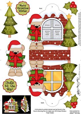 3D Teddy Tess Xmas Window Treat Holder Christmas Decoration