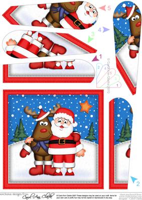 Xmas Santa & Rudolph Fan Pyramage Topper