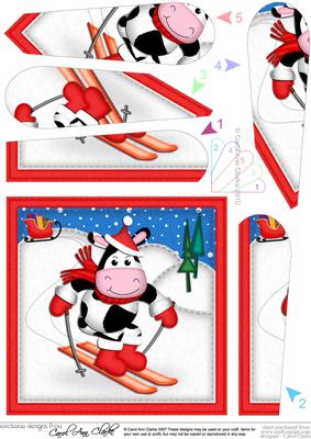 Xmas Sledging Milly Moo Cow Fan Pyramage Topper