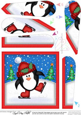 Xmas Skating Penguin Fan Pyramage Topper