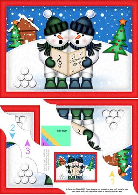 A5 Xmas Carol Singing Snowmen Scallop Corner Side Stacker