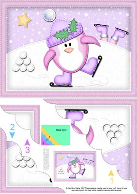 A5 Xmas Skating Penguin Scallop Corner Side Stacker