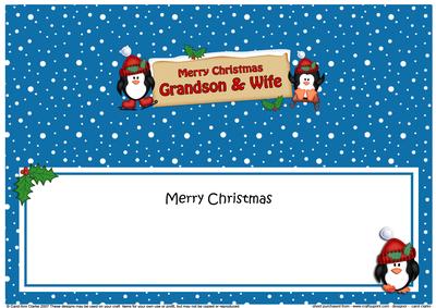 Lge Dl Xmas Grandson & Wife Penguins Signpost Insert
