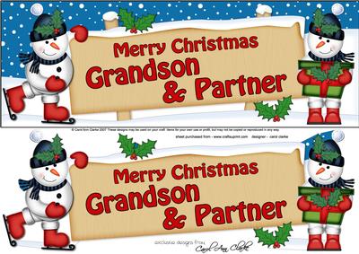 Lge Dl Xmas Grandson & Partner Snowmen Signpost 3D Decoupage