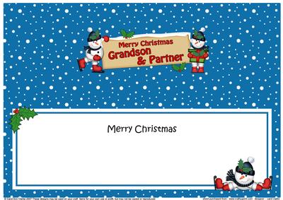 Lge Dl Xmas Grandson & Partner Snowmen Signpost Insert