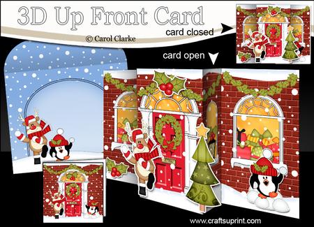 3D Christmas Rudolphs Snowball Fight Up Front Card Decoupage
