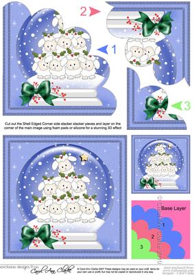 Xmas Little Lambs Snowglobe Shell Edged Corner Stacker