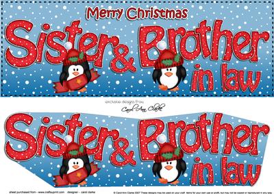 Large Dl Xmas Sister & Brother in Law Penguins 3D Decoupage