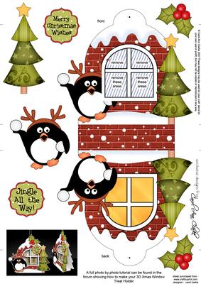 3D Pip Penguin Xmas Window Treat Holder Christmas Decoration