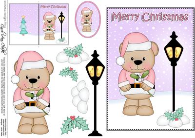 5x7 Christmas Livvy Bear Lamp Post 3D Decoupage