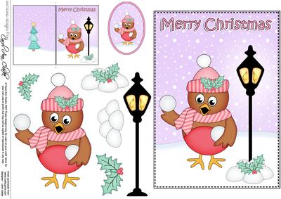 5x7 Christmas Cute Robin Lamp Post 3D Decoupage
