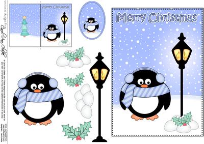 5x7 Christmas Pip Penguin Lamp Post 3D Decoupage