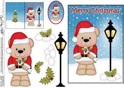 Christmas Cute Livvy Bear Lamp Post 5x7 3D Decoupage