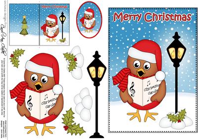 Christmas Cute Little Robin Lamp Post 5x7 3D Decoupage