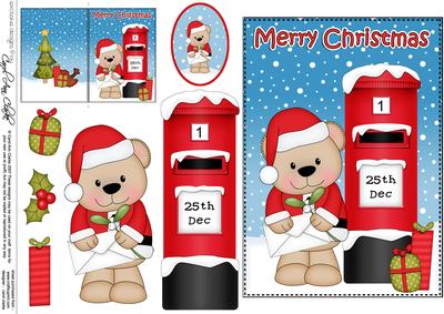 Christmas Livvy Bear Postbox 5x7 3D Decoupage
