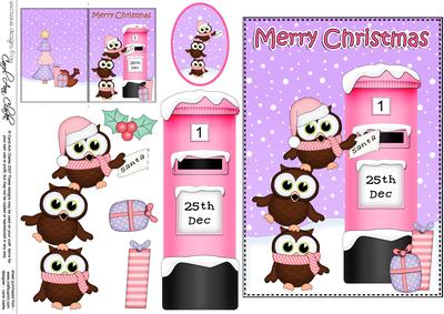 5x7 Christmas Little Hoot Owl Postbox 3D Decoupage