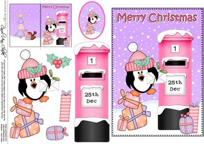 Christmas Penguin Postbox 5x7 3D Decoupage