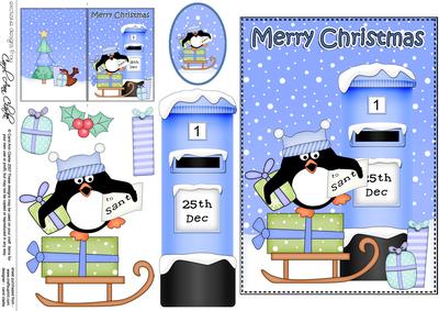 Christmas Pip Penguin Postbox 5x7 3D Decoupage