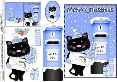 Christmas Cute Little Cat Postbox 5x7 3D Decoupage