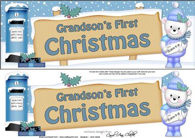 Lge Dl 1st Xmas Grandson Teddy Ed Signpost 3D Decoupage