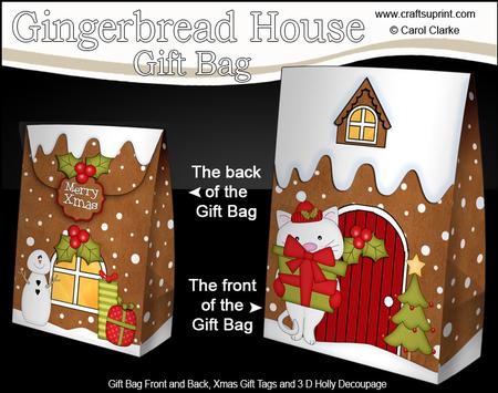 3D Xmas Cute Little Cat Gingerbread House Gift Bag Mini Kit
