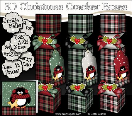 3D Pip Penguin Tartan Christmas Cracker Boxes