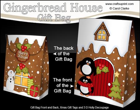 3D Xmas Pip Penguin Gingerbread House Gift Bag Mini Kit