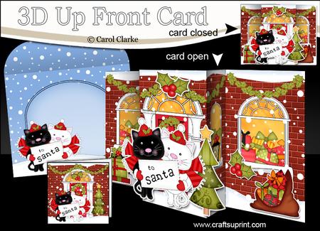 3D Xmas Cute Little Cats Up Front Card Decoupage