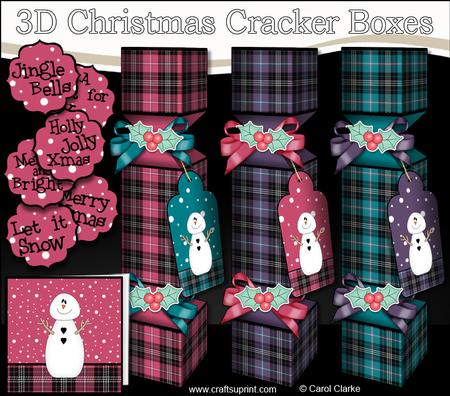 3D Snowman Tartan Christmas Cracker Boxes
