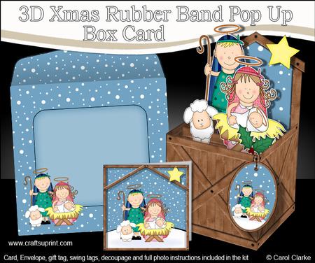3D Holy Family Nativity Rubber Band Xmas Pop Up Box Card