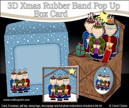 3D We 3 Kings Nativity Rubber Band Xmas Pop Up Box Card