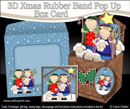 3D Shepherds Nativity Rubber Band Xmas Pop Up Box Card