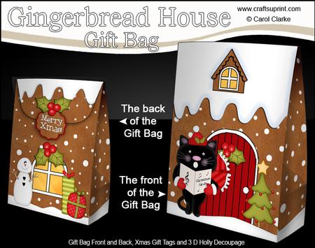3D Xmas Cute Little Cat Gingerbread House Gift Bag Mini Kit