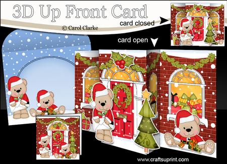 3D Xmas Livvy Bear Up Front Card Decoupage