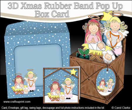 3D Angel's Visit Nativity Rubber Band Xmas Pop Up Box Card