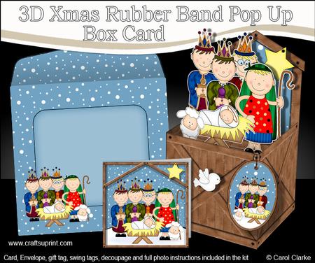 3D Kings & Shepherd Nativity Rubber Band Xmas Pop Up Box