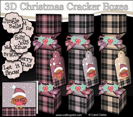 3D Little Bobbin Robin Tartan Christmas Cracker Boxes
