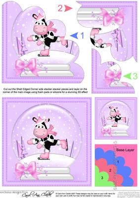 Xmas Milly Moo Cow Snowglobe Shell Edged Corner Stacker
