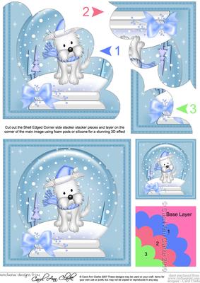 Xmas Westie Dog Snowglobe Shell Edged Corner Stacker