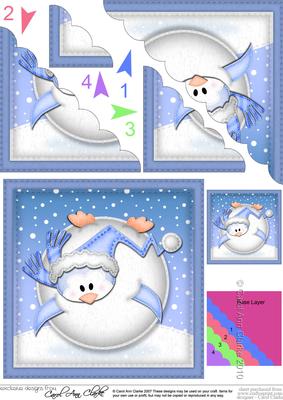 Xmas Oops Penguin Snowball Scallop Corner Topper