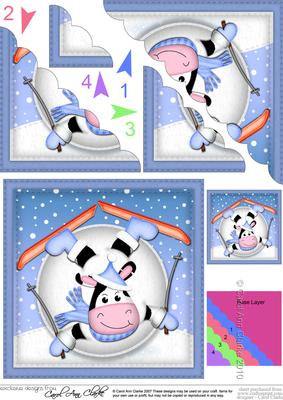 Xmas Oops Milly Moo Cow Snowball Scallop Corner Topper