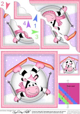 Xmas Oops Milly Moo Cow Snowball Scallop Corner Topper