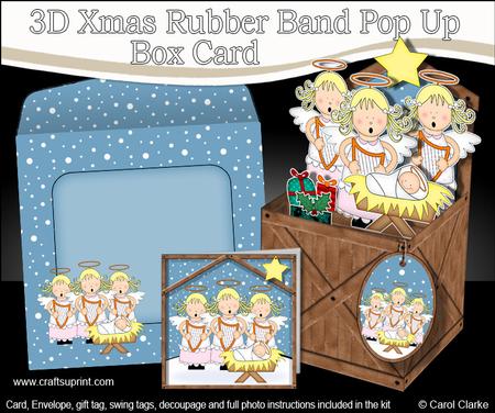3D Angel Choir Nativity Rubber Band Xmas Pop Up Box Card