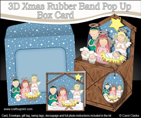 3D Holy Family Nativity Rubber Band Xmas Pop Up Box Card