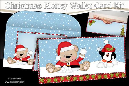 Christmas Livvy Bear & Penguin Money or Gift Wallet Card Kit