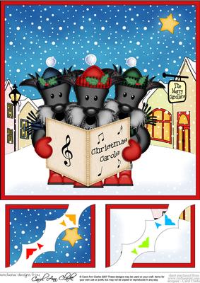 8 x 8 Singing Scottie Dogs Merry Carollers Scalloped Topper