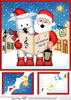 8 x 8 Santa & Westie Dog Merry Carollers Scalloped Topper