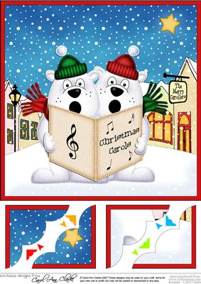 8 x 8 Polar Bears Merry Carollers Scalloped Topper