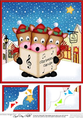 8 x 8 Gigi Horses Merry Carollers Scalloped Topper