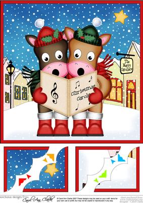 8 x 8 Gigi Horses Merry Carollers Scalloped Topper